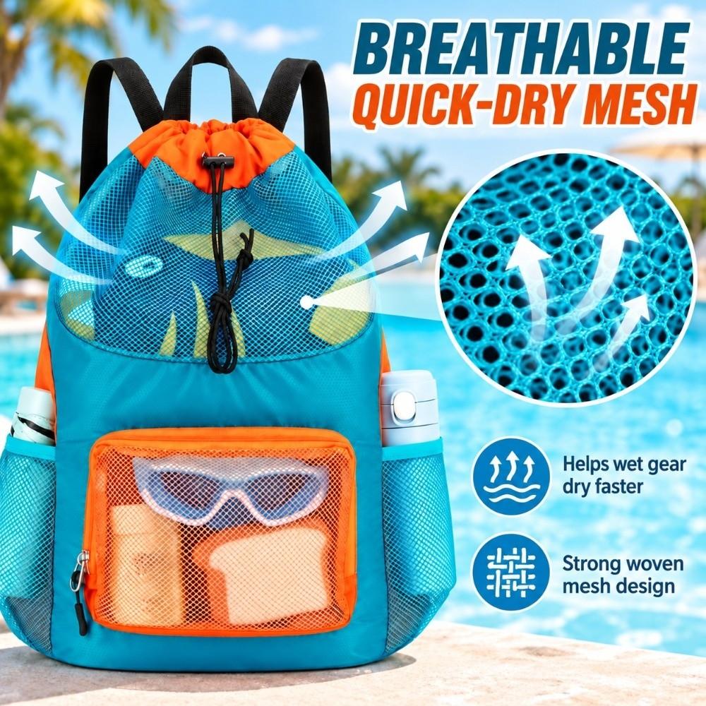 Breathable Mesh Kids Swim Backpack Quick Dry Drawstring Pool Sack Gym Activities