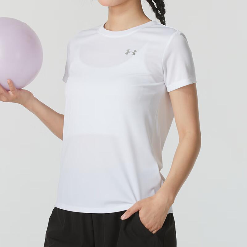 Under Armour Breathable Quick-Dry Crew Neck Solid Color Pullover T-Shirt With Small Logo Women T-Shirts White 1384246-100