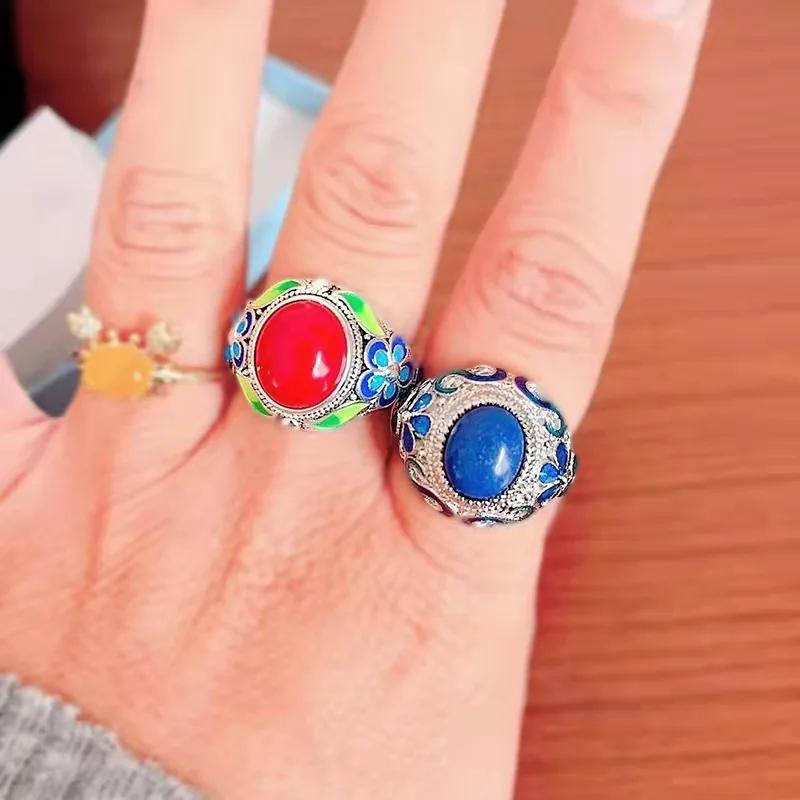 Klasické Nádherné Cloisonne Květina Modrý Lapis Lazuli Prsteny Pro Ženy Vintage Palácový Styl Smaltované Svatba   Šperky