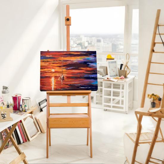H Frame Easel, French Easel with Drawer, Solid Beech Wood Easel, Painting Canvas Holder Stand, Tilts Flat Artist Easel, Height Angle Adjustable