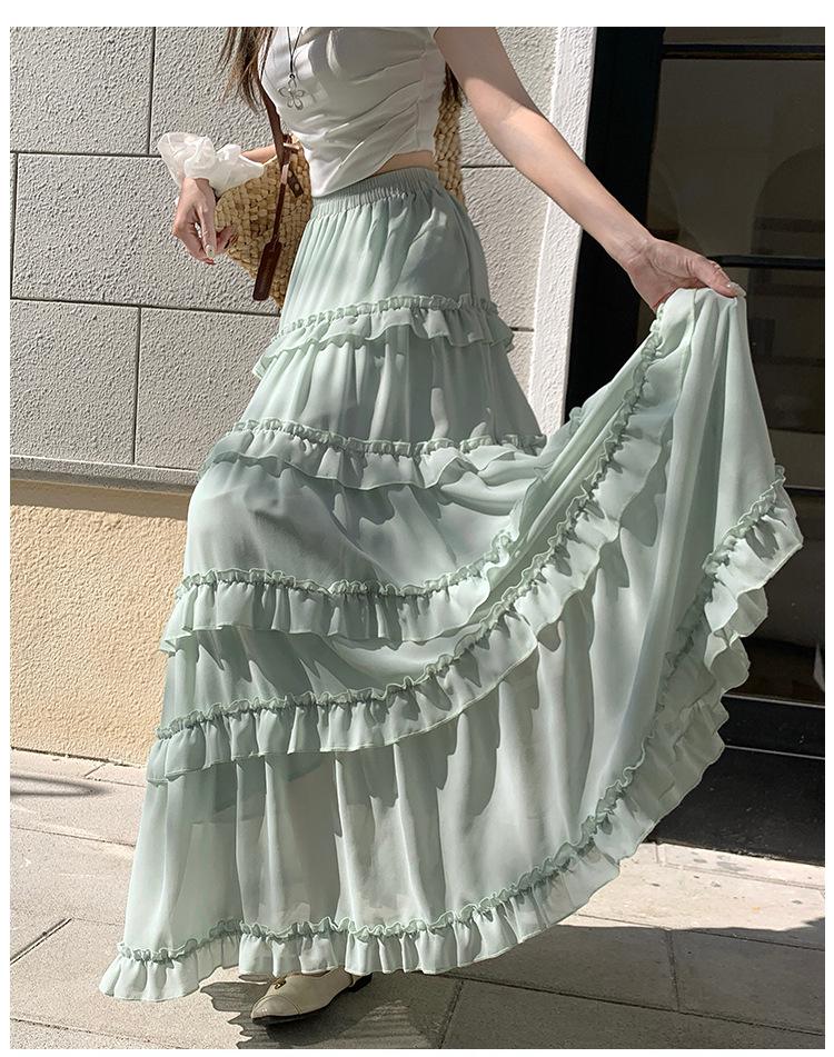 Women's French Ruffled Chiffon A-Line Dress - Slimming High Waist Fairy Skirt for Spring 2026