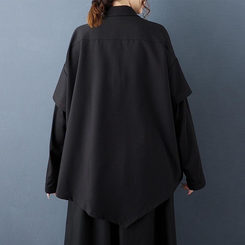 Camisas y blusas vintage negras de manga larga extragrandes para blusa Casual holgadas tops de primavera otoño mujeres camisa abotonada