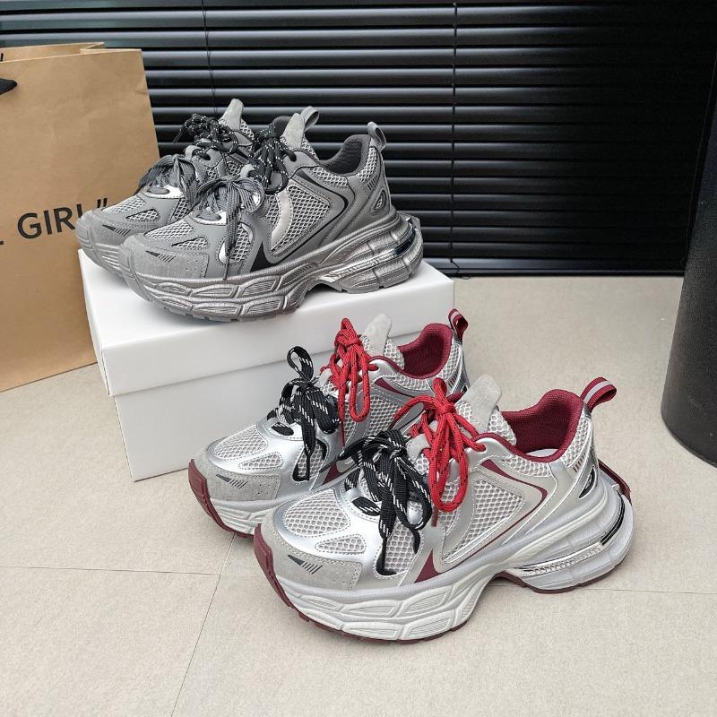 Thick-soled Heightening Dad Shoes Women's Autumn New Pair of Shoelaces Old Color Matching Breathable Casual Sports Shoes