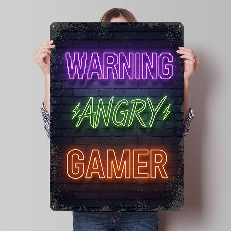 

Warning Angry Gamer Neon Sign Tinplate Poster Customized Wall Art Vintage Retro Metal Signs for Modern Home Decoration Luxury 7.9x11.8In(20x30cm)