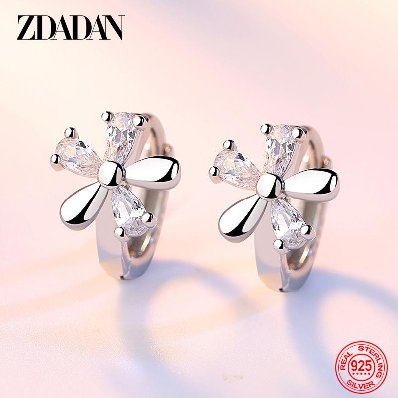 925 Sterling Silver Flower Zircon Hoop Earrings for Women Fashion Jewelry
