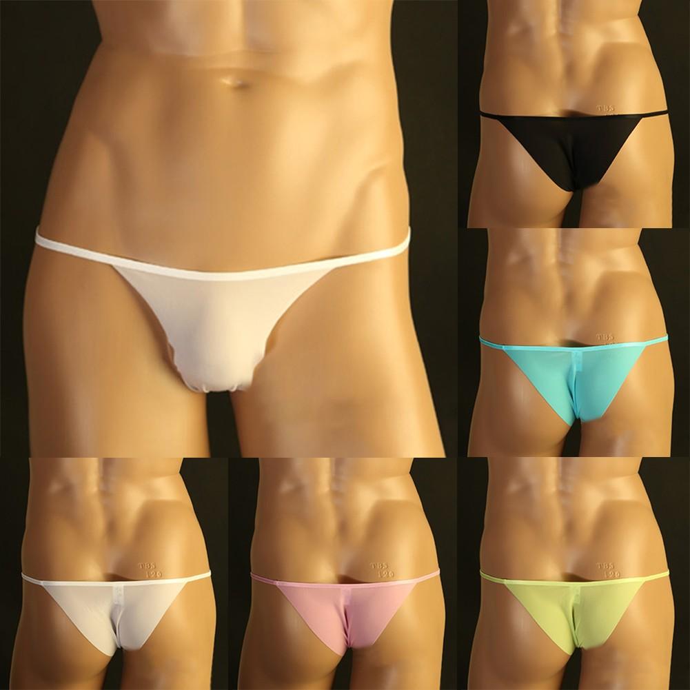 Men's Sexy Ice Silk Underwear Briefs G String Low Rise Thong Lingerie