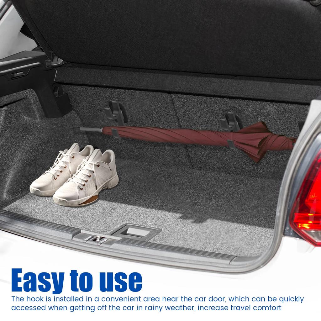 4Pcs Car Umbrella Hook PLA Universal Car Trunk Umbrella Holder No Drilling Auto Interior Storage Organizer Hook Mounting Bracket