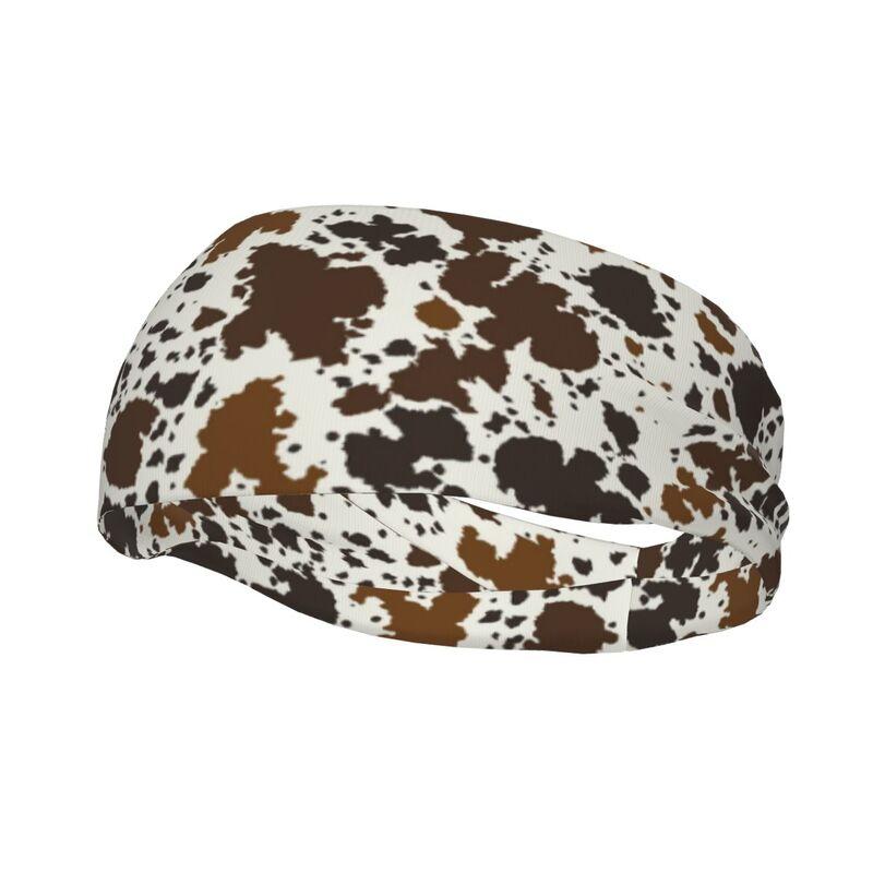 

Brown Cow Print Sports Sweatband Head Bands for Women Sweat Absorbing Non Slip Headbands for Running Yoga Workout Fitness Gym