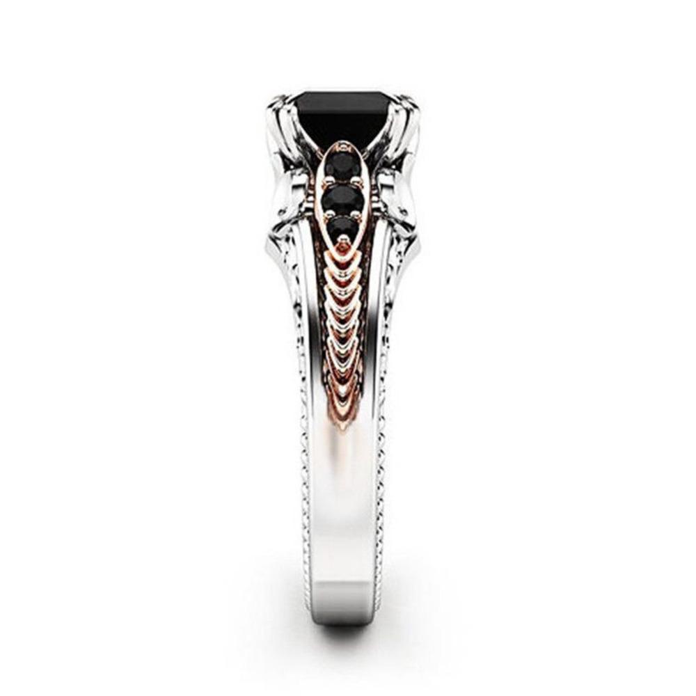 925 Sterling Silver Rose Gold Plated Square Black Inlaid Zircon Ring for Women's Fashion Jewelry Engagement Ring Gift 2025