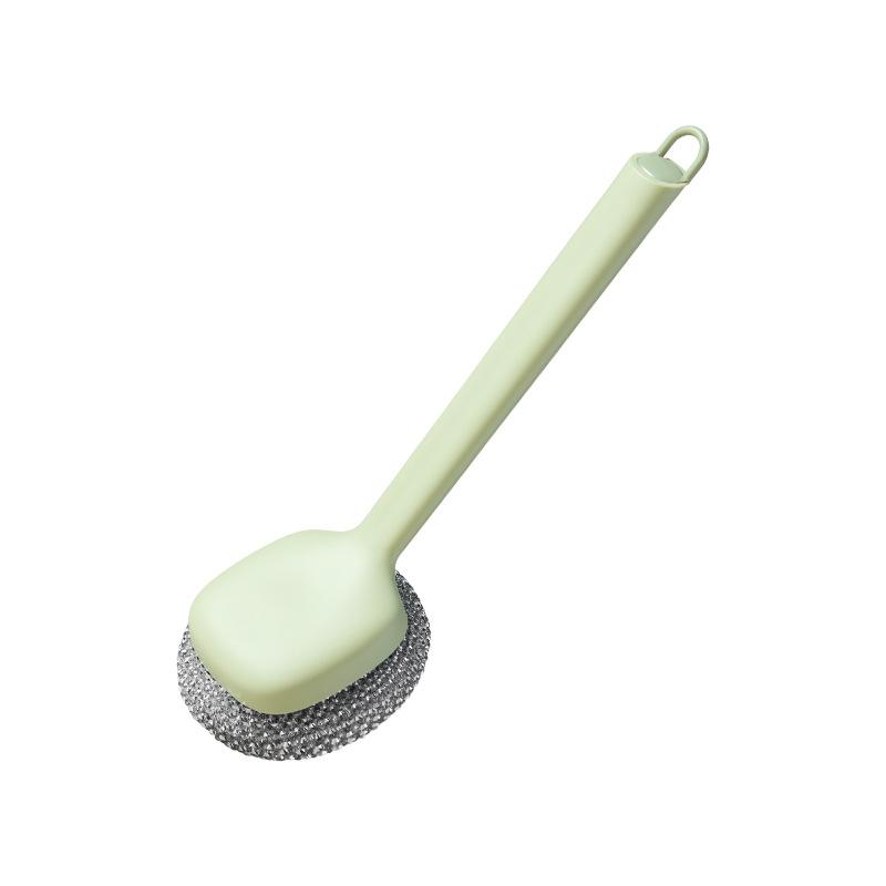 Removable Brush for Cleaning Pots and Pans, Household Dish Brush, Long-handled Stainless Steel Pot Brush, Steel Wire Ball