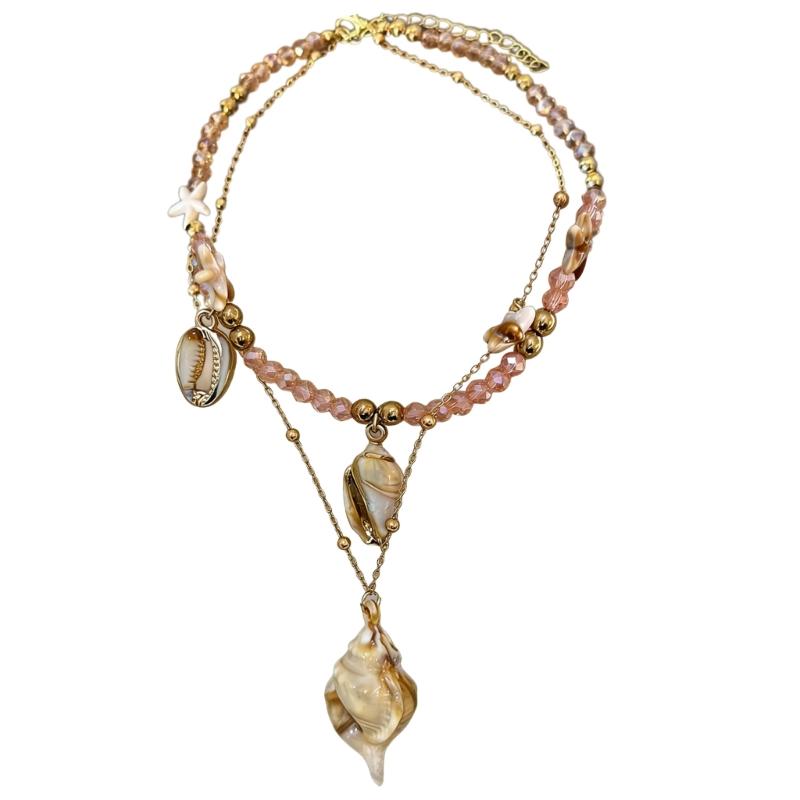 Bohemian Style Double Layer Shell Pendant Necklace With Acrylic Beads For Women Fashion Jewelry Piece 1