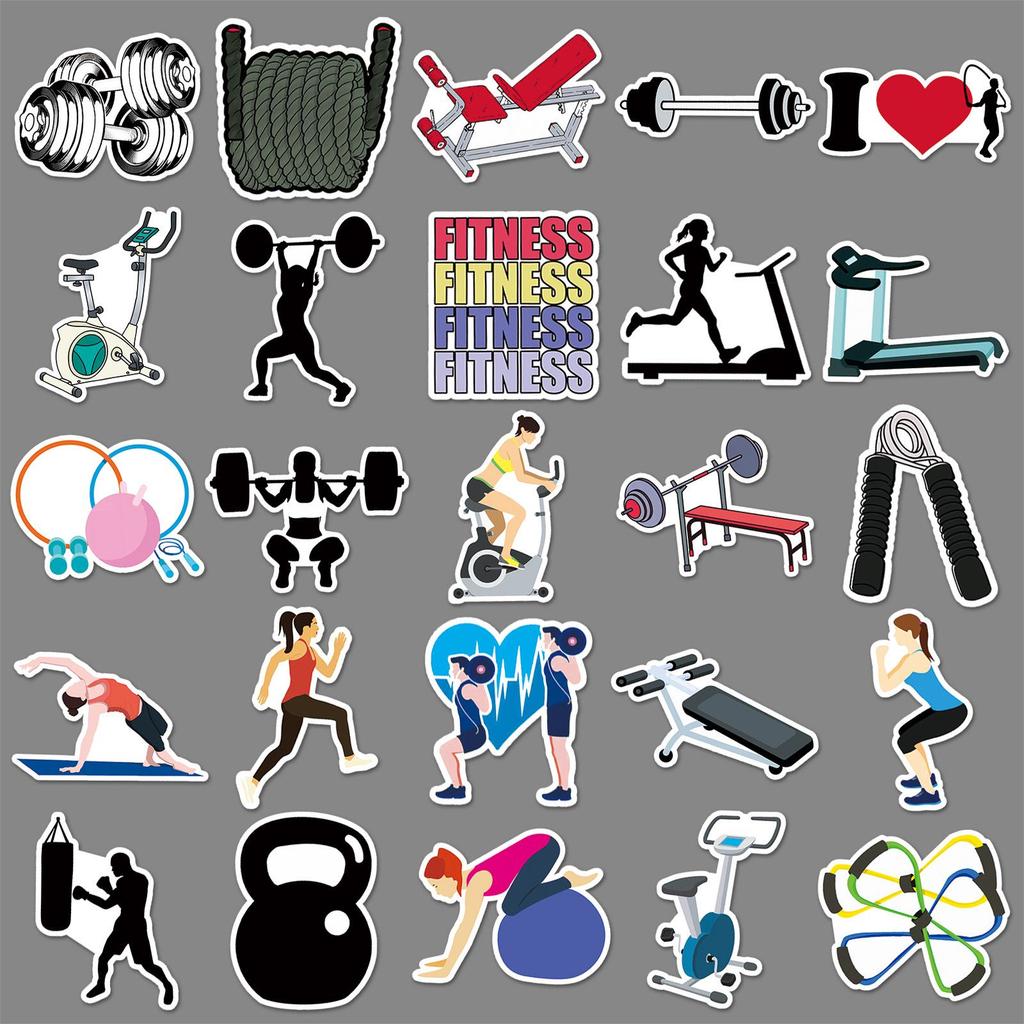50pcs Fitness Cartoon Stickers: Sports DIY for Scooter, Suitcase, Stationery - Waterproof