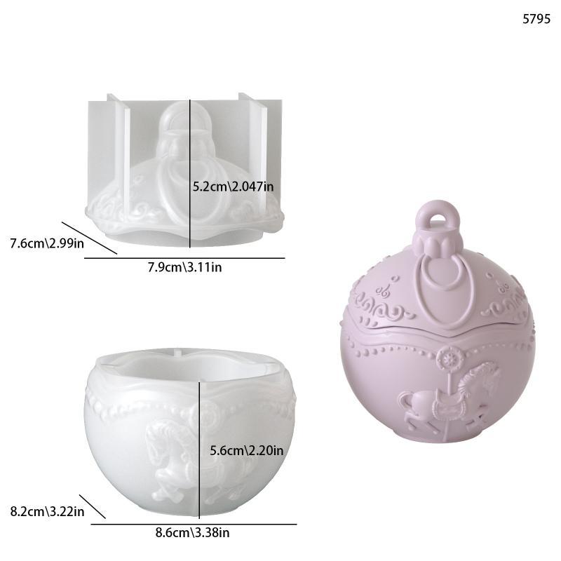 Round Candle Jar Silicone Mold Diy Christmas Ball Relief Storage Box Molds For Concrete Plaster Resin Crafts Home Xmas Decor