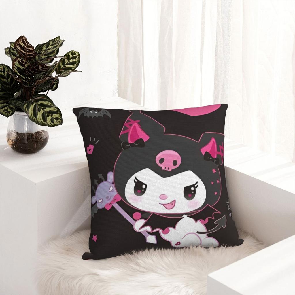 Black Kuromi Bat Skull Cartoon Square Pillow Cases Cushion Covers Funny Zippered Decor Pillowcase for Home 45x45cm