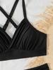 Tvådelad Baddräkt Enfärgad Rynkad Hög Midja Sexig Bikini Set Elegant