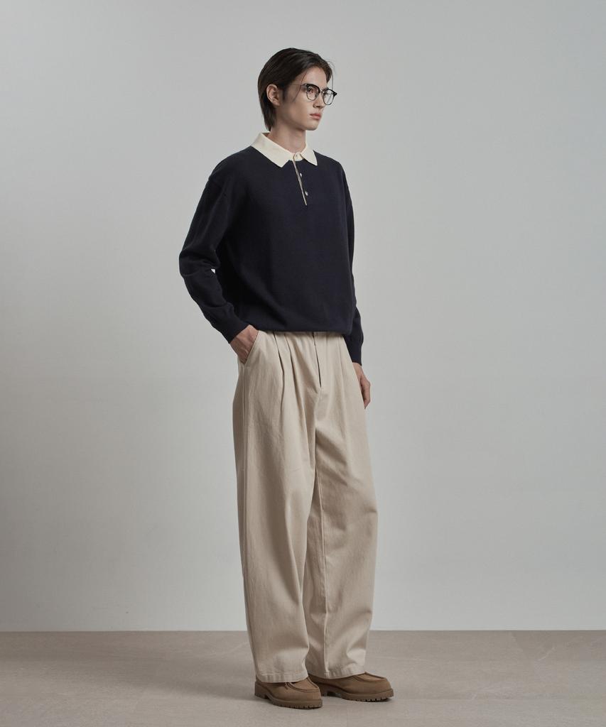 WORK ON BODY OFF Par Semi-Overfit Two-Tone Collar Knit [Navy]