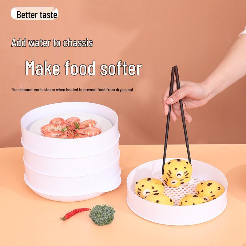 Multifunktionaler Mikrowellen-Dampfgarer mit Deckel und Dämpfeinsatz zum Erwärmen von Brötchen und Speisen