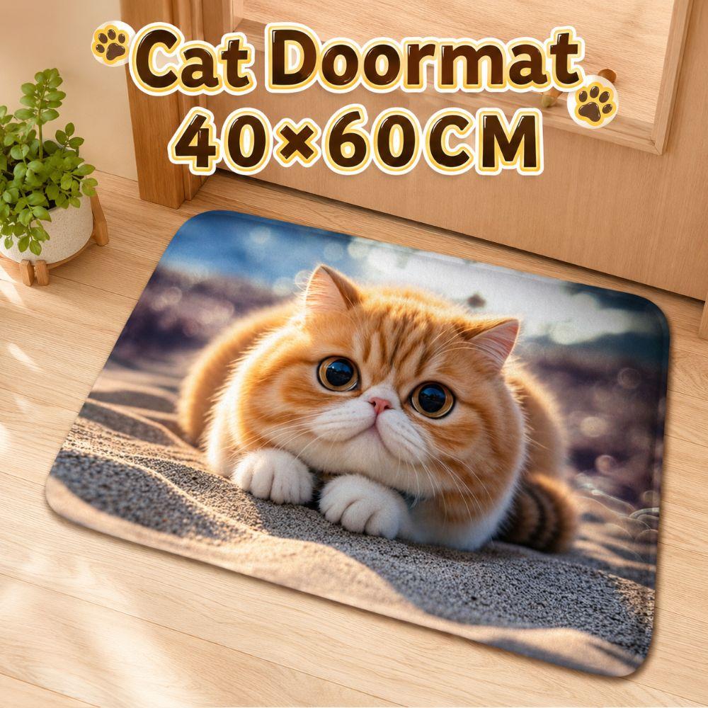 Cat Pattern Bathroom Carpet Water-absorbing Bedroom Door Rug Optical Illusion Doormat Home Decor