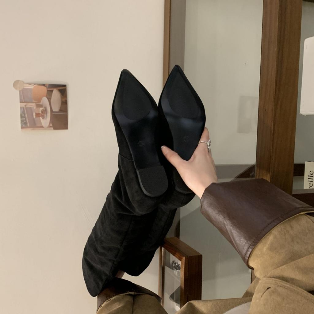 2025 Autumn and Winter New Pointed Head Tall Tube Thin Knee Knight Inner Slope Heel Women's Boots Riding Boots