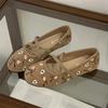 Novelty Suede Embroidery Ballet Flats Women Fashion Round Toe Soft Sole Elegant Mary Jane Shoes Comfort Outdoor  Shoes