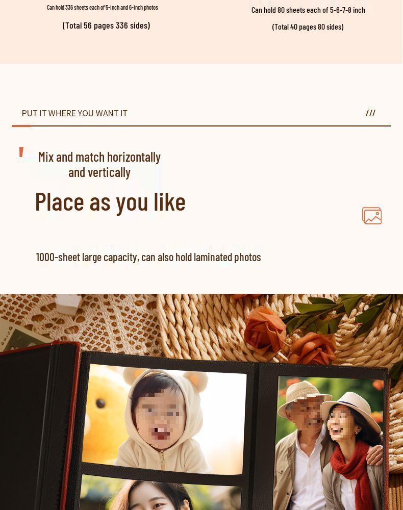 56-78 Inch Large Capacity Mixed Type Photo Album for Couples and Families