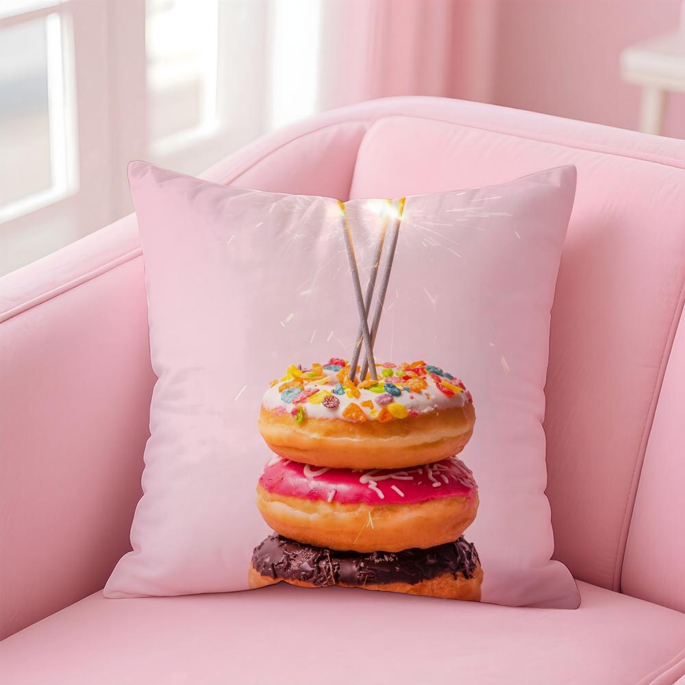 Lovely Playful Sweet Donut Cute Anime Cushion Cover Linen Pillowcase Cover Soft Decor for Sofa Home Room