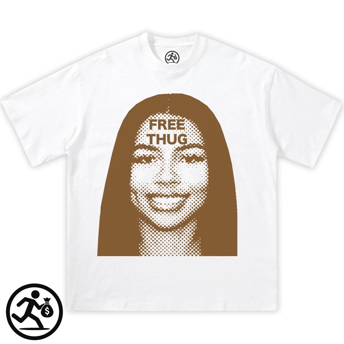 Free Thug Tee, cotton graphic Tee unisex, y2k, fashion, streetwear, brown shirt 2XL