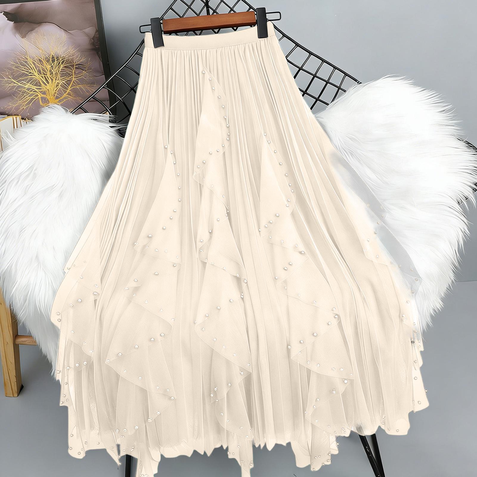 Женская сетчатая полуюбка с нерегулярной вышивкой бисером, средней длины, асимметричная юбка One Size