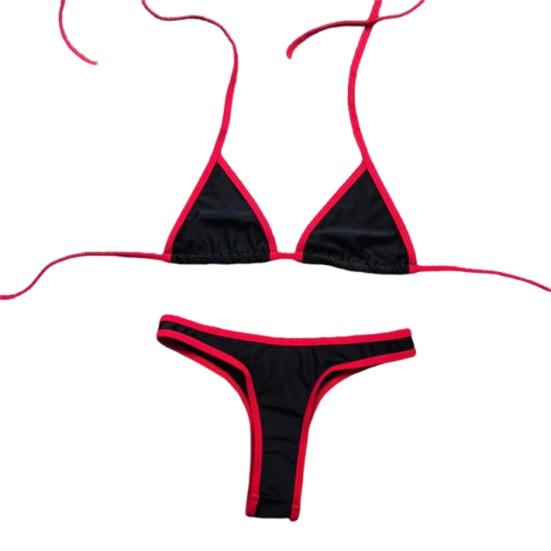 Women Triangular Bikini Triangle Set, Halter Tie Top & High Cut Thong, Summer Two Quick-drying Swimsuit Piece Swimsuit, Sexy Contrast Color M чёрный