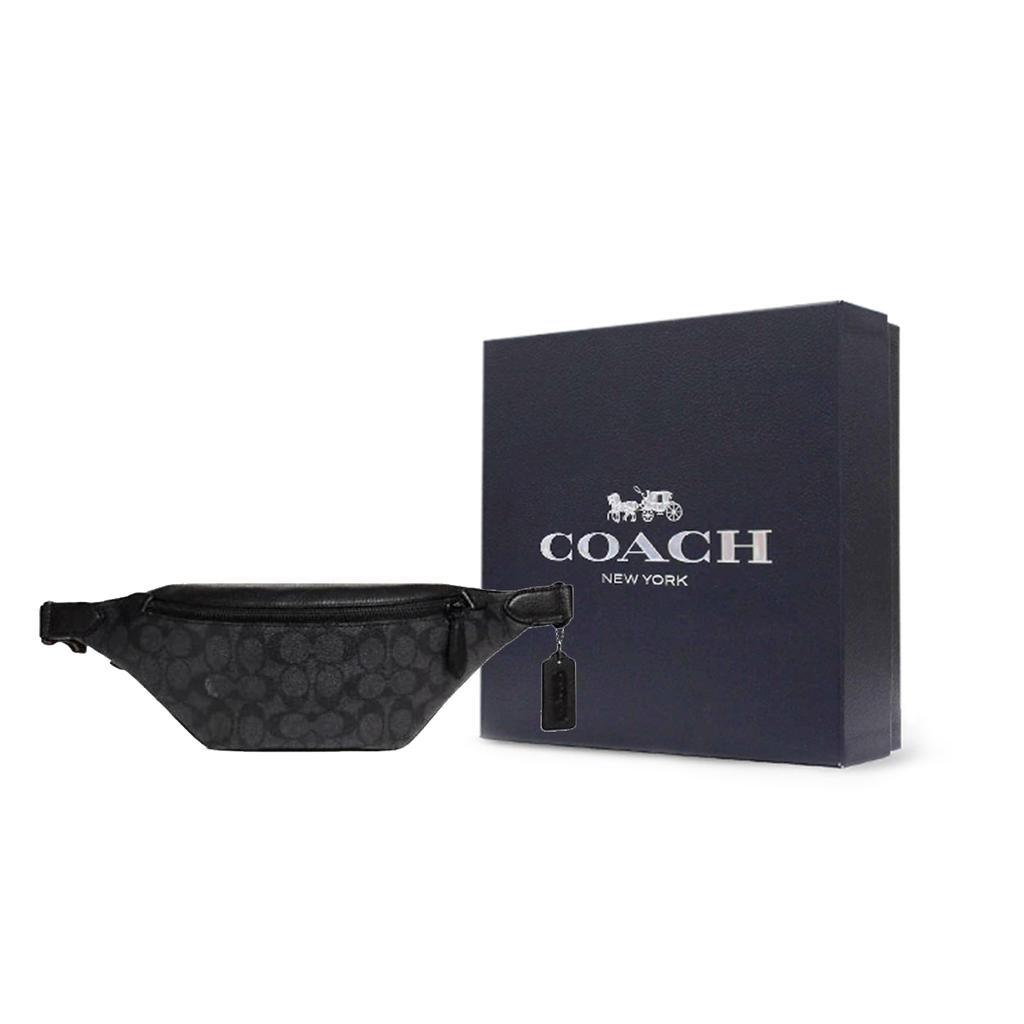 New COACH Canvas With Leather Crossbody Bag, Sling Bag, Fanny Pack Large Men's Black C7700-CHR