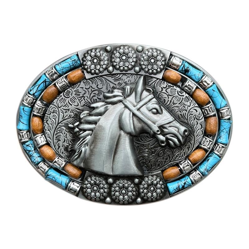 Ethnic Style Carved Horse Pattern Belt Buckle Rock Style Belt Buckle for Adult 1