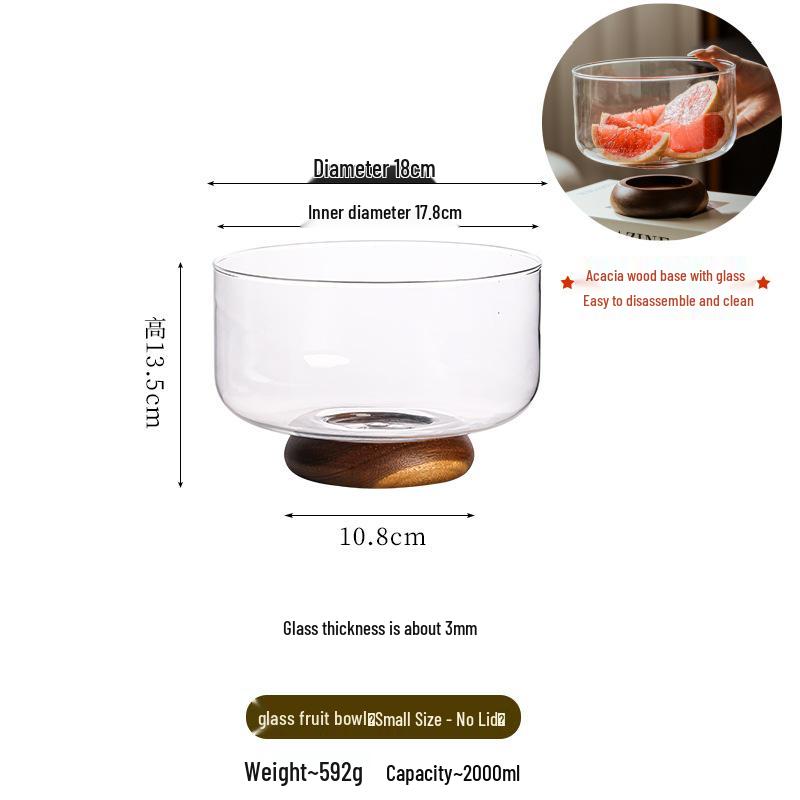 Japanese Acacia Wood Glass Fruit Bowl - Elegant Candy Dish & Snack Display Plate
