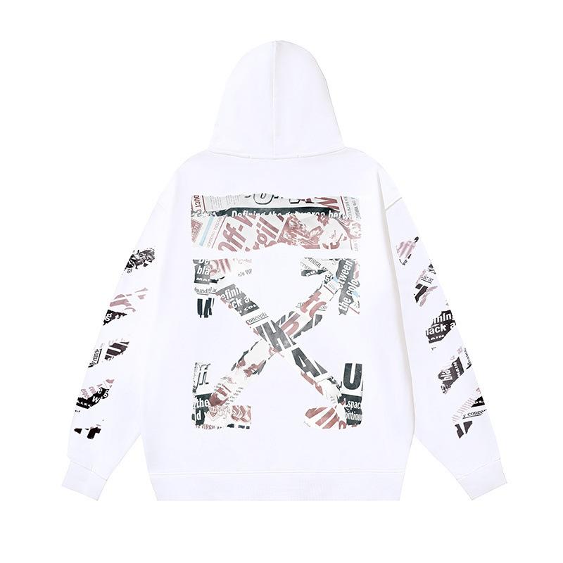 Off-White 2025 Autumn/Winter New Newspaper Arrow Pattern Printed Men's Hoodie