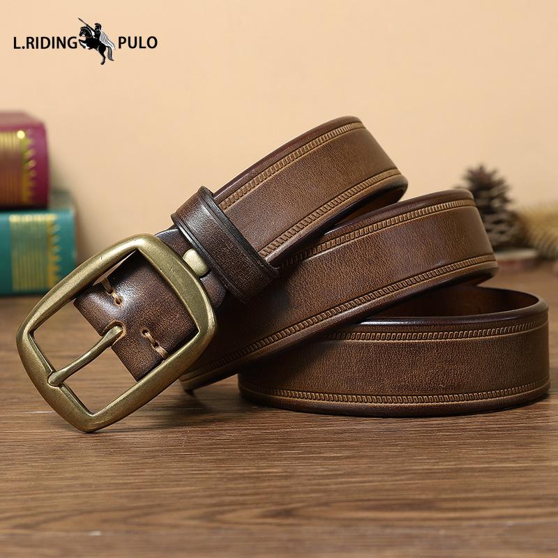 Men's Retro Leather Belt with Genuine Leather Pin Buckle and Top Layer Cowhide Fashionable Korean Style Copper Buckle Trouser Belt