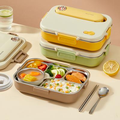 4/5 Fächer Tragbare Bento Box Mit Schüssel & Besteck 304 Edelstahl Unterteilte Lunchbox Mikrowellengeeigneter Lunchbehälter Set