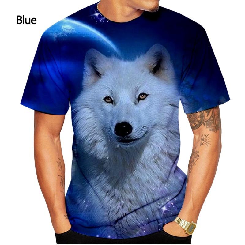 Neues, modisches, kurzärmliges, lässiges T-Shirt mit Wolfsmann-Motiv und 3D-Druck