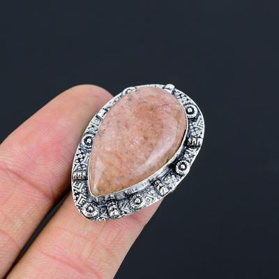Strawberry Quartz Gemstone Sterling Silver Promise Statement Wife Ring Size 6.5