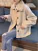 Women's Plush Lapel Coat - Sweet Style, Long Sleeve, Loose Fit, Thickened, Warm Winter Top