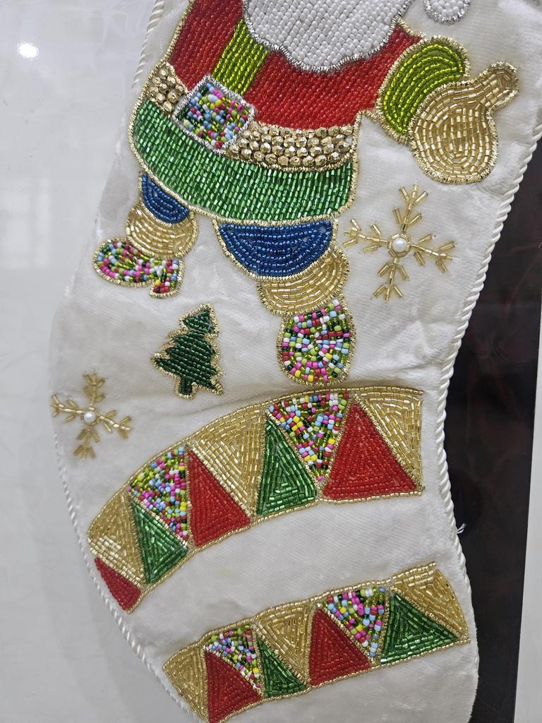 Handmade Beaded Santa Christmas Stocking – 21” Large Velvet Holiday Decor Fireplace Stocking Santa Claus Christmas Decoration & Gift Bag