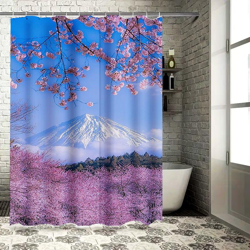 Cherry Blossoms and Mount Fuji Waterproof Shower Curtain Heat Resistant Machine Washable Non-Transparent 180x180cm