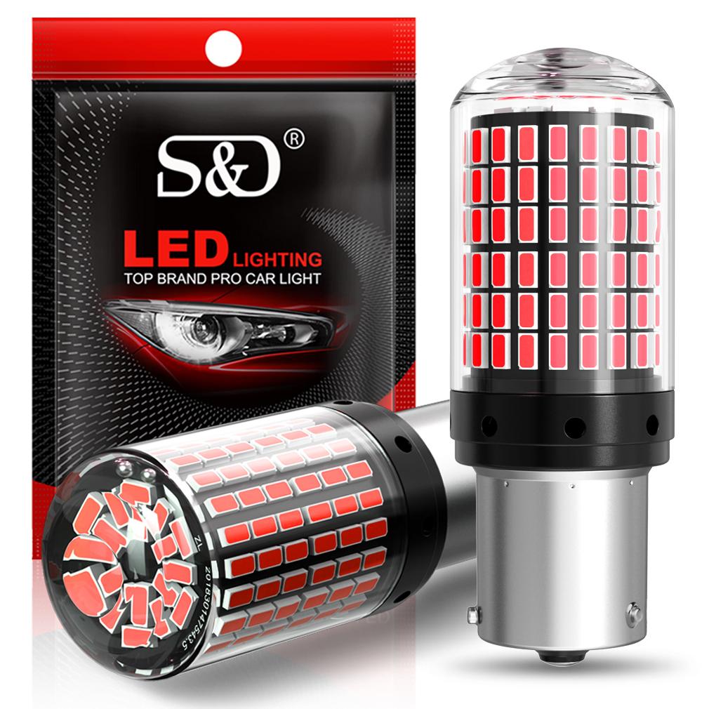 2pcs High Power Car LED Bulbs 1156 BA15S P21W BAU15S PY21W 1157 P21/5W T20 7440 W21W Canbus 144SMD Turn Signal Lamp Brake Reverse Tail Light 12V