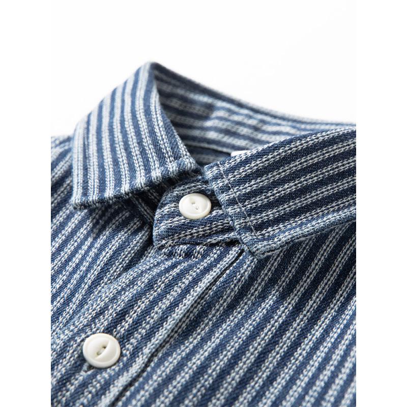 Men's Trendy Retro Casual Denim Shirt: Spring/Autumn Stripe Lapel Long Sleeve