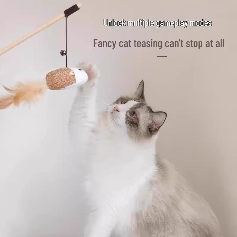 Cat Teaser Wand: Bite-Resistant Mouse with Bell for Kitten Self-Play & Boredom Relief.