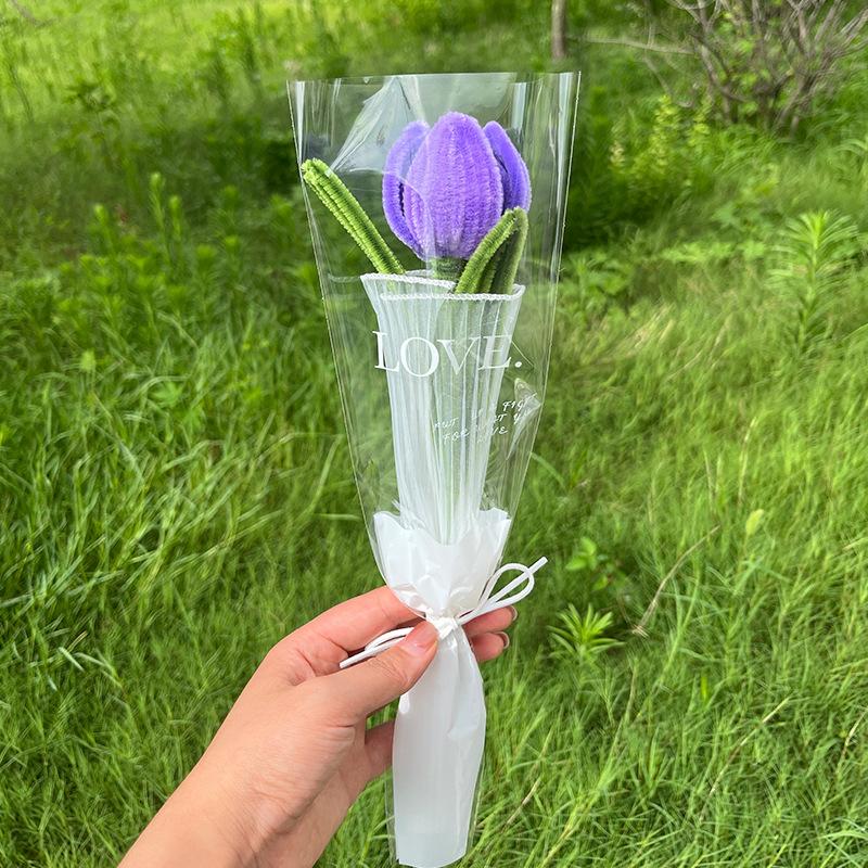 Finished Tulip Twisted Rod Braided Flowers Bouquet Hand Woven Artificial Fake Flower Wedding Bouquet Handicrafts Birthday Gifts