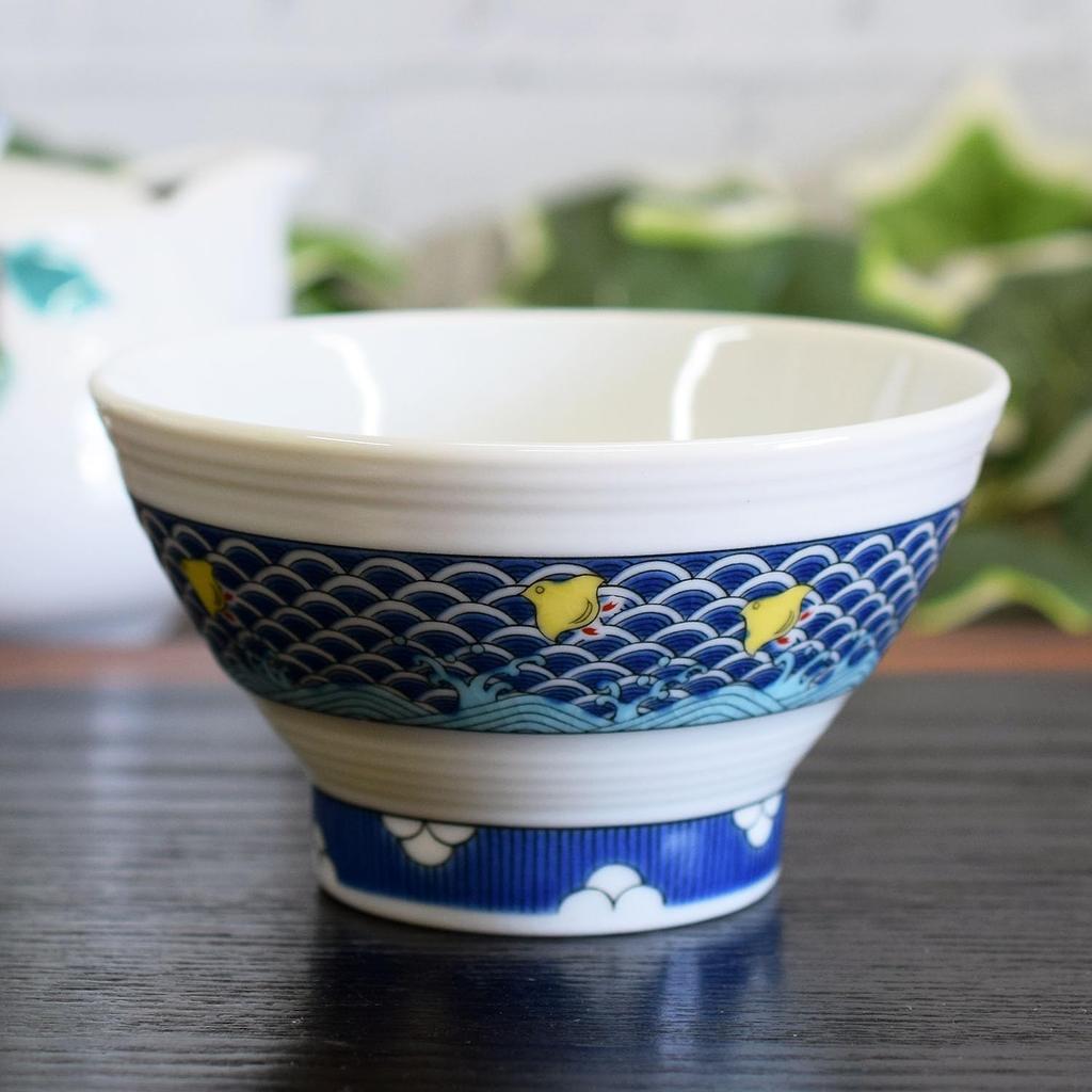 Waza No Kura Kutani Ware Chidori Rice Bowl, Chidori Pattern, Stylish Japanese Tableware, Perfect for 77th Birthday Gifts