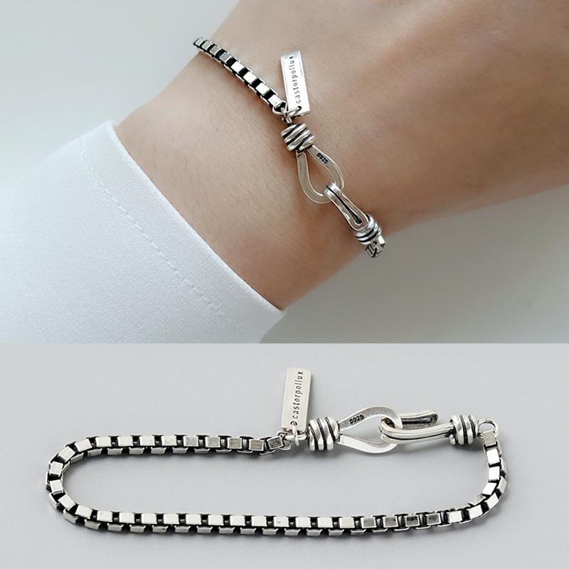 PANJBJ 925 Silve Beads Letters Bracelet for Women Girl Gift Punk Good Luck Simplicity Jewelry