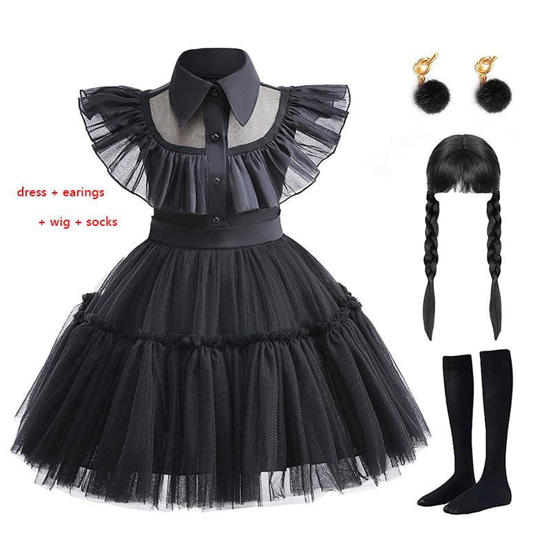 Kinder Familien Cosplay Kostüm Für Mädchen Gotisches Schwarzes Kleid Kinder Karneval Halloween Geburtstagsfeier Verkleidungsoutfits 1-6 Jahre