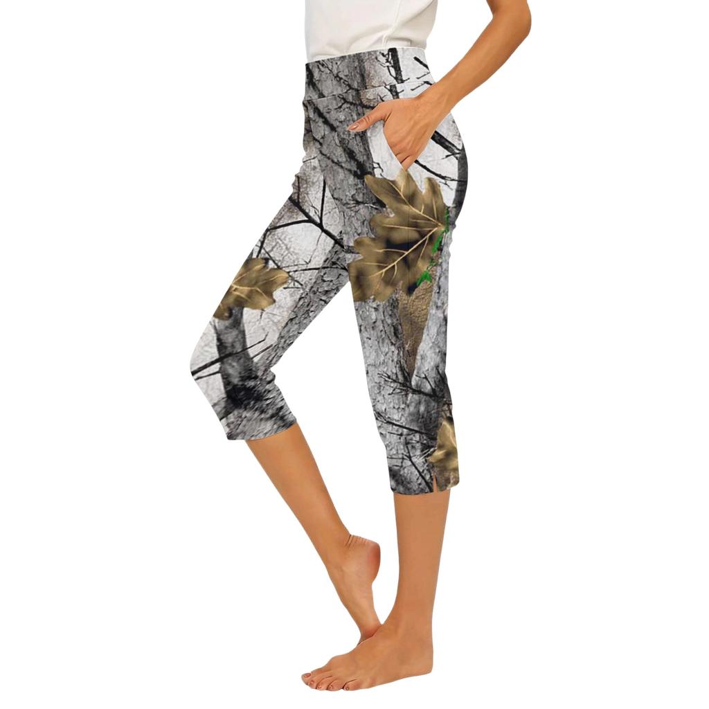 Women's Elastic Waist Casual Capri Pants Slim Fit with Pockets and Side Slits Stretchy Lightweight Bottoms for Everyday Wear