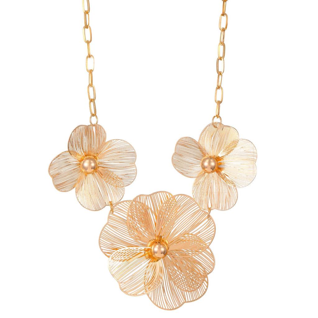 Exquisite Gold Flower Necklace & Dazzling Floral Stud Earrings - High-End Luxury Collection