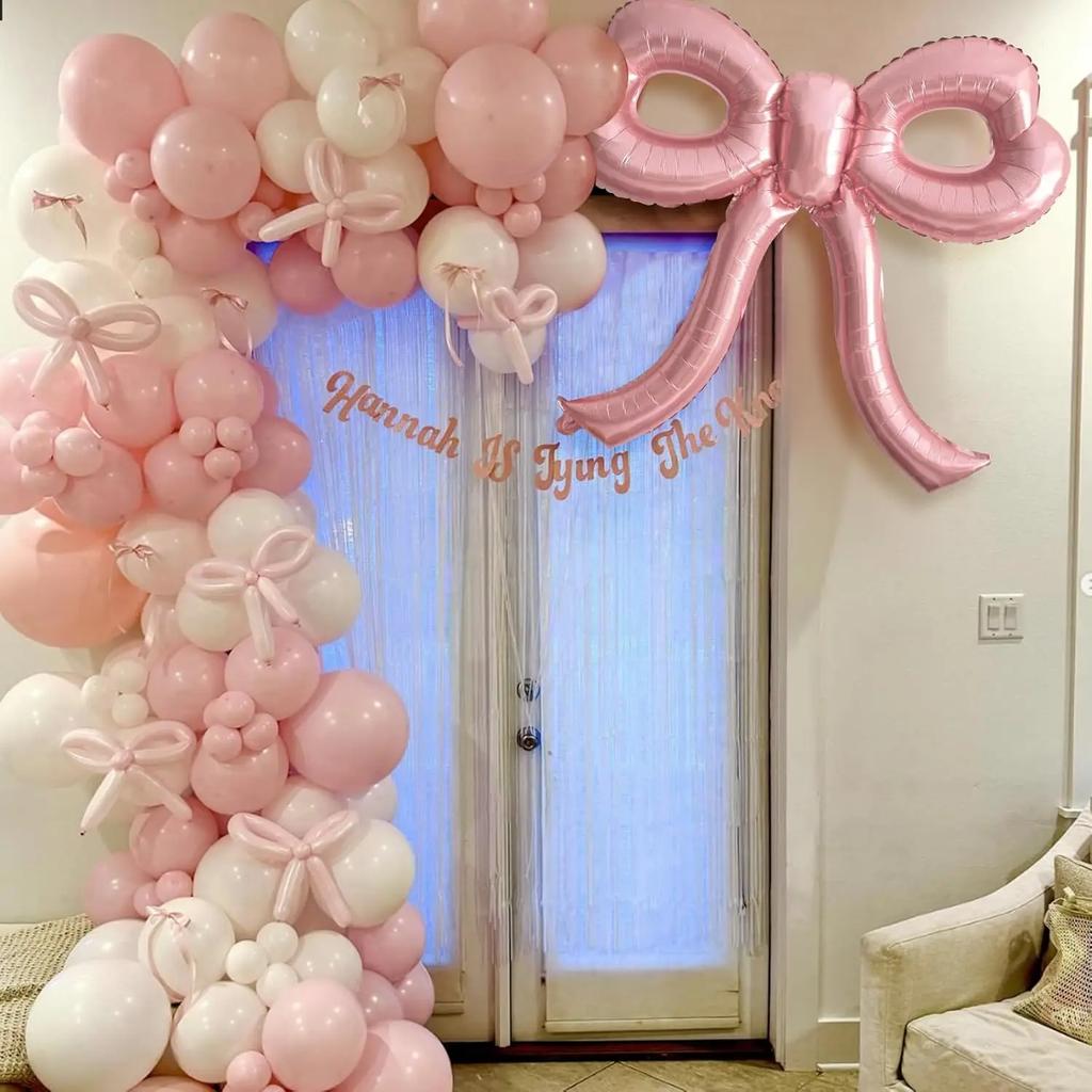 Pink Bow Balloons Bow Party Decorations Girl Women Pink Bow Birthday Decorations Foil Balloon Wedding Bachelorette Party Supplie